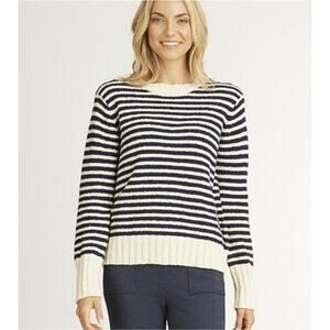 White Blue Striped Sweater Organic Cotton Indigenous Large Soft Cozy